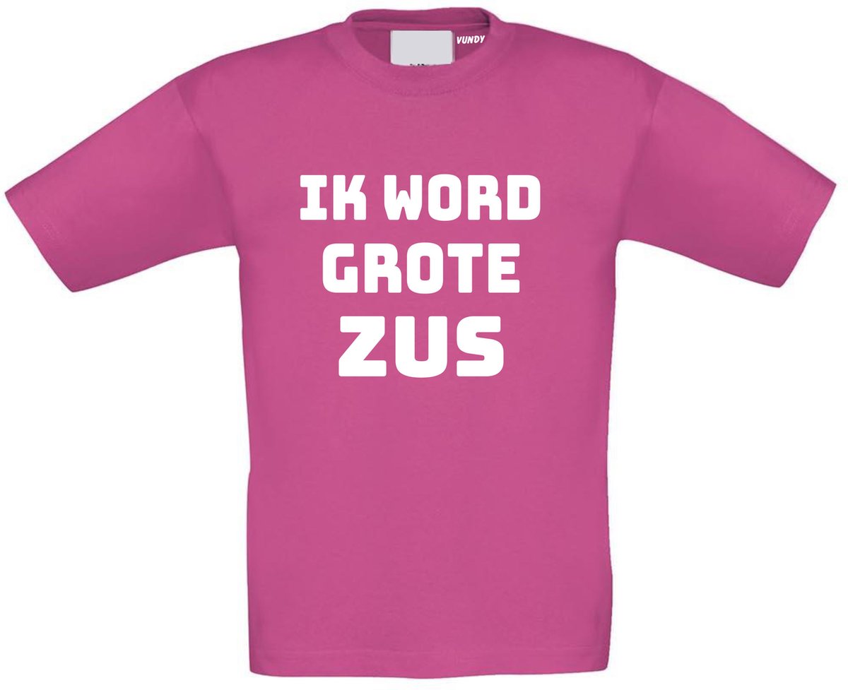 T-shirt met leuke tekst | Ik word grote zus | zwangerschap aankondiging | cadeau papa mama broer zus opa oma oom tante | kraamcadeau | maat 128 roze